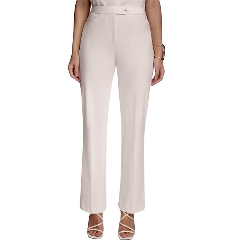 Donna Karan Women's Straight Leg Pants Cream Ponte Lined Trouser Size 2